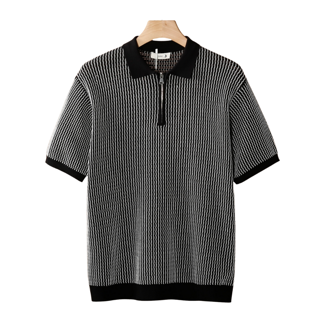 GEOMETRIC TEXTURED ZIPPER POLO