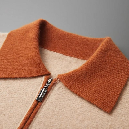 100% CASHMERE POLO ZIP UP