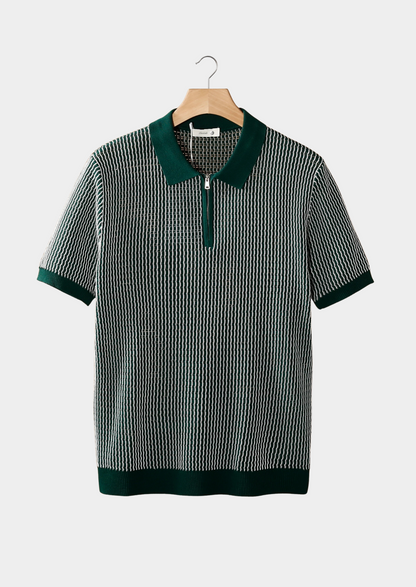 GEOMETRIC TEXTURED ZIPPER POLO